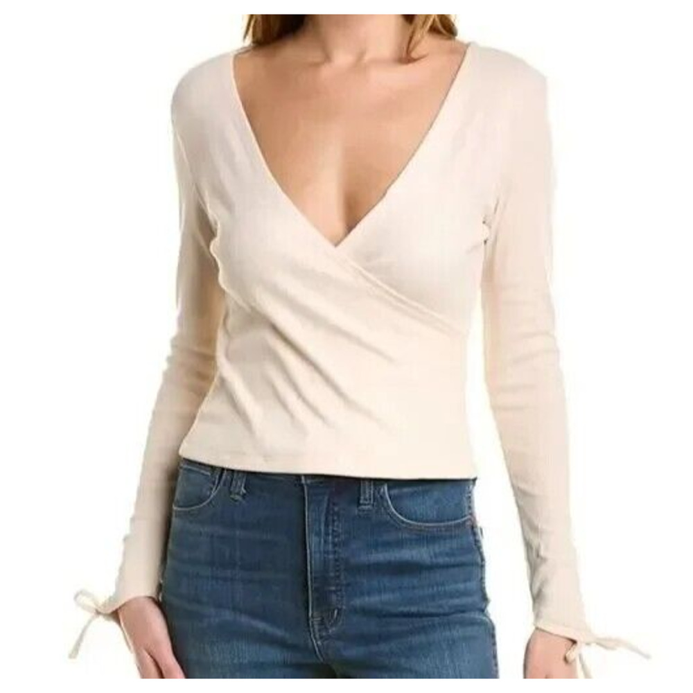 1. State Women’s Cotton Blend Ruched Sleeve V-Neck Wrap Top Plus Size 3X 1091